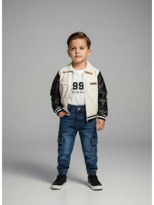 Erkek Çocuk Deri Ceket Body Pantolon Alt Üst Takım Bayramlık 3'lü