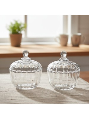 Fair Home Liva 2'li Kapaklı Cam Şekerlik Seti 10 x 9 cm