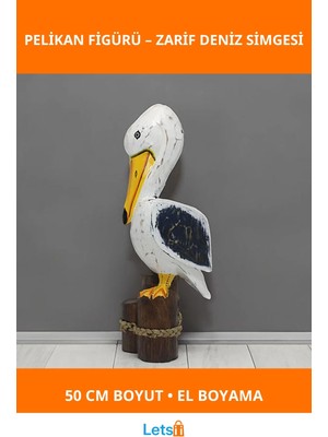 Letsii El Boyaması Ahşap Pelikan 50 cm Dekoratif Figür