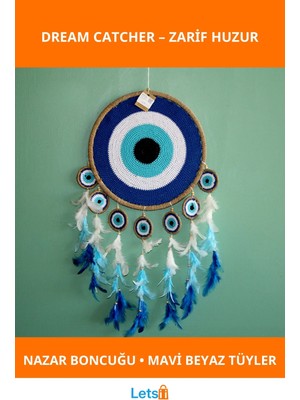 Letsii Nazar Boncuğu Ile Dekoratif Mavi Beyaz Rüya Kapanı