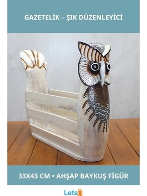 Letsii Ahşap Baykuş Figürlü Dekoratif Gazetelik 33X43 cm