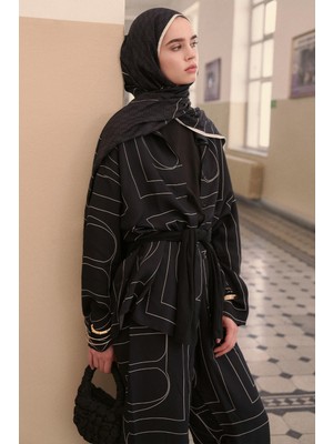 Carell Shine Geometrik Monogram Pantolonlu Takım Siyah