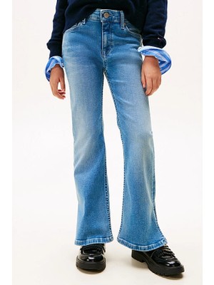 Tommy Hilfiger Kız Çocuk Flare Ispanyol Paça Yırtmaçlı Jean Pantolon - Mavi