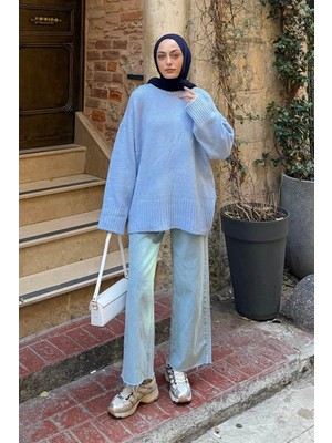 Lamelif Geniş Kollu Kazak Bebe Mavisi