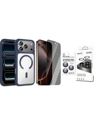 Vendas iPhone 17 Pro Kılıf M-Safe Şarj Özellikli Metal Kamera Çerçeveli Zore Tiko Kapak + Safir Kamera Lens + Hayalet Ekran Koruyucu