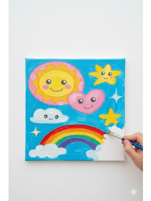 Okul Etkinliği 20X20 Resimli Tuval Çocuk Boyama Seti-Gökkuşağı_model-24 Resimli 3 Boya 1 Fırça