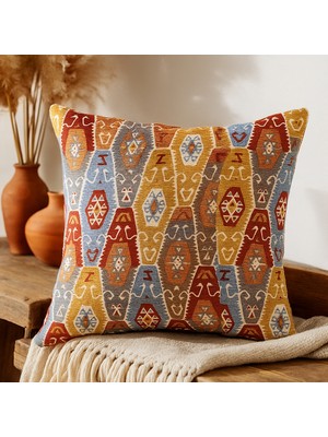 Elyona Etnik Desenli Kilim Dokulu Kırlent Kılıfı – Bohem Stil, Renkli