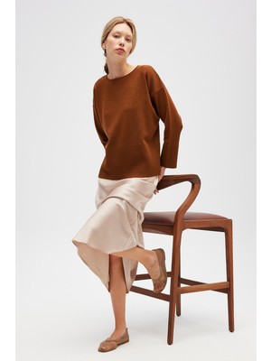 Peraluna Paraluna Rio Düz Örgü Kadın Triko Kazak - Kahverengi