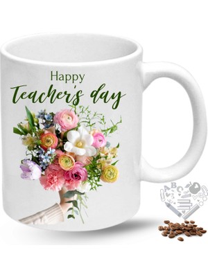 Caisya Öğretmenler Günü Hediyesi Gül Buketi Baskılı Porselen Kupa Bardak