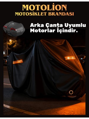 MotoLion Bisan Senator 150 Arka Çanta Uyumlu Siyah Renk Reflektörlü Motosiklet Brandası,örtüsü