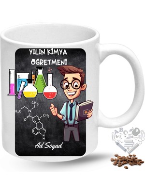Caisya Kimya Öğretmeni Erkek Öğretmenler Günü Hediyesi Isimli Baskılı Porselen Kupa Bardak