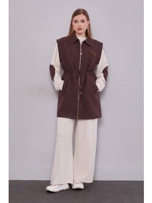 Levidor Kahve Kendinden Desenli Yelekli Üçlü Takım