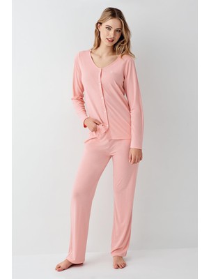 Arnetta Kadın Gömlek Pijama Takım, Geniş Yakalı, %50 Modal %50 Pamuk