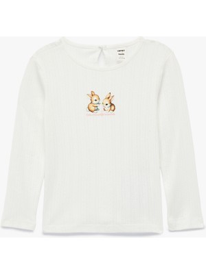Koton Uzun Kollu Tavşan Baskılı Tişört Kız Çocuk Günlük Stil Polyester Karışımlı