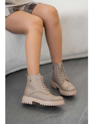 Akbir Tormen Bağcıklı  Kadın Hakiki Deri Bot Vizon