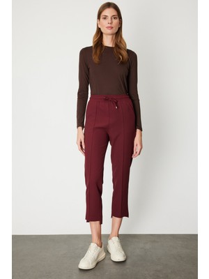 On Kadın Önü Çimalı Dar Paça Eşofman Altı 64138 Bordo