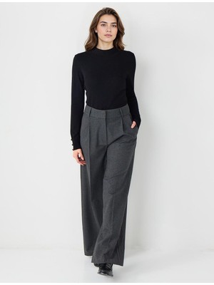 Jimmy Key Antrasit Rahat Kesim Bol Paça Yüksek Bel Desenli Pantolon