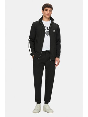 Ucla Salvador Siyah Daralan Kesim Paçası Lastikli Baskılı Standard Fit Erkek Eşofman Alt