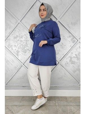 Pys Giyim Kadın Dikme Çiçek ve Taş Detaylı Tesettür Tunik