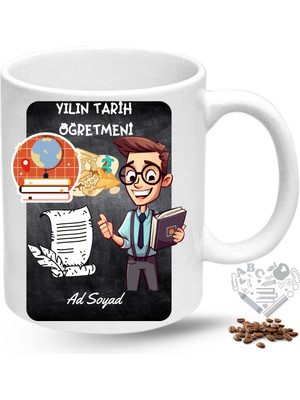Caisya Tarih Öğretmeni Erkek Öğretmenler Günü Hediyesi Isimli Baskılı Porselen Kupa Bardak