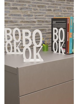Misda Store Dekoratif Beyaz Book Yazı Tasarımlı Kitap Tutucu Desteği Metal Kitap Tutucu (Ikili Set) MK3B