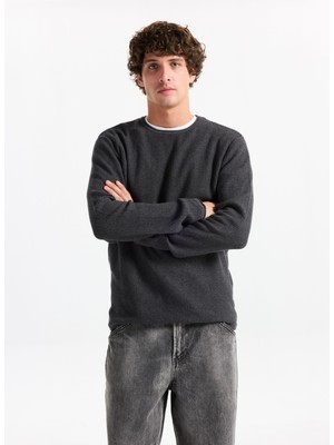 Jack & Jones Bisiklet Yaka Normal Gri Erkek Kazak 12258407_JJECOOPER Knıt Crew Neck N