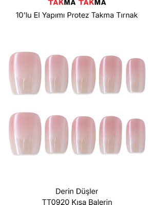 Takma Takma 10'lu Beyaz Kısa Balerin TT0920 Tekrar Kullanılabilir El Yapımı Protez Takma Tırnak - Beyaz-XS