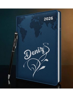 Bk Gift Kişiye Özel Isimli Termo Sert Kapak 2026 Lacivert Ajanda & Kalem -5, Öğretmenler Günü Hediyesi, Yeni Iş Hediyesi