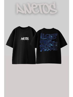 Anetos Coldplay Song Tasarım Sırt Baskılı Pamuk Siyah Oversize T-Shirt