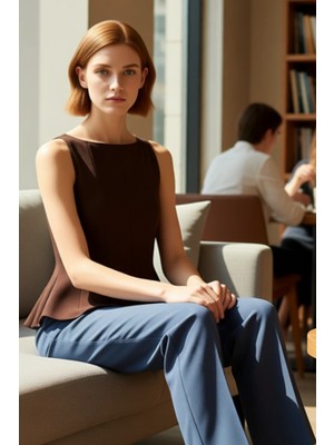 FRM Kadın Kayık Yaka Peplum Detaylı Kolsuz Örme Üst Kaliteli Şık Rahat Modern Zarif Günlük