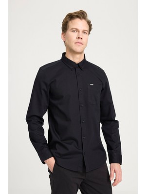 Wrangler W241464001 Siyah Erkek Regular Fit Tek Cep Detaylı  Kot Gömlek