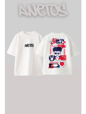 Anetos Bad Bunny 11 Tasarım Sırt Baskılı Pamuk Beyaz Oversize T-Shirt