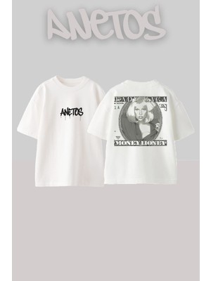 Anetos Lady Gaga 11 Tasarım Sırt Baskılı Pamuk Beyaz Oversize T-Shirt