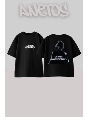 Anetos The Weeknd 13 Tasarım Sırt Baskılı Pamuk Siyah Oversize T-Shirt