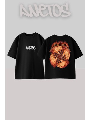 Anetos Metallica 19 Tasarım Sırt Baskılı Pamuk Siyah Oversize T-Shirt