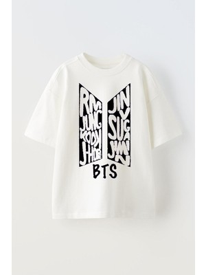 Anetos Bts 2 Baskılı Ünisex Pamuk Beyaz Oversize T Shirt