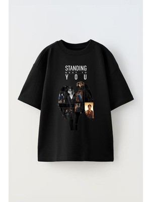 Anetos You 2 Baskılı Ünisex Pamuk Siyah Oversize T Shirt