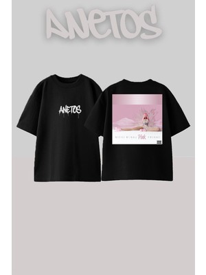 Anetos Nicki Minaj 9 Tasarım Sırt Baskılı Pamuk Siyah Oversize T-Shirt