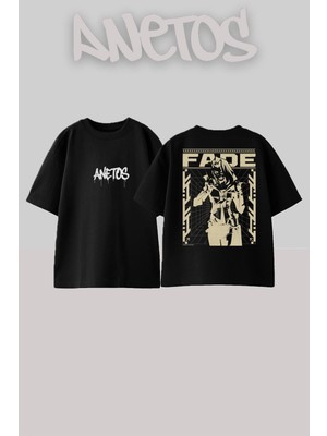 Anetos Fade Tasarım Sırt Baskılı Pamuk Siyah Oversize T-Shirt