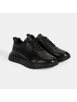 Desa Erkek Siyah Bağcıklı Kalın Tabanlı Deri Sneaker