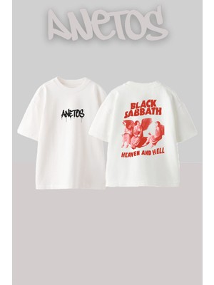 Anetos Black Sabbath 1 Tasarım Sırt Baskılı Pamuk Beyaz Oversize T-Shirt