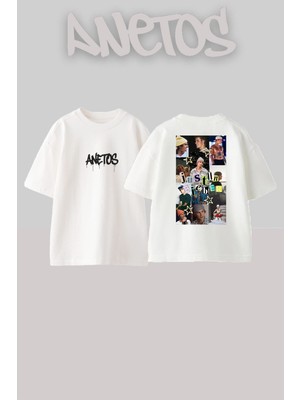 Anetos Justin Bieber 0 Tasarım Sırt Baskılı Pamuk Beyaz Oversize T-Shirt
