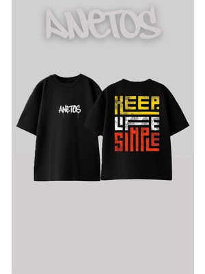 Anetos Keep Life Sımple Tasarım Sırt Baskılı Pamuk Siyah Oversize T-Shirt