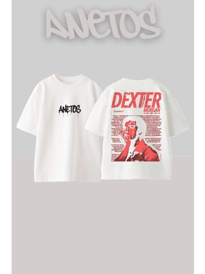 Anetos Dexter 15 Tasarım Sırt Baskılı Pamuk Beyaz Oversize T-Shirt