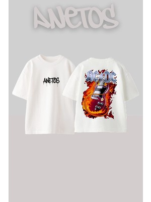 Anetos Ad Dc 10 Tasarım Sırt Baskılı Pamuk Beyaz Oversize T-Shirt