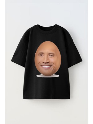 Anetos Egg Face Baskılı Ünisex Pamuk Siyah Oversize T Shirt