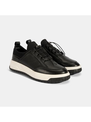 Desa Erkek Siyah Lastik Bağcıklı Deri Sneaker