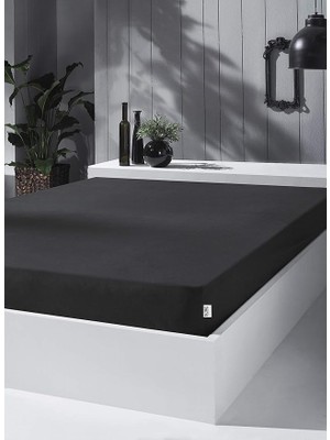 Home Örme Penye Lastikli Çarşaf, Çift Kişilik, Siyah, Pamuk-Elastan 230 G/m2