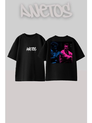 Anetos Fıght Clup 4 Tasarım Sırt Baskılı Pamuk Siyah Oversize T-Shirt