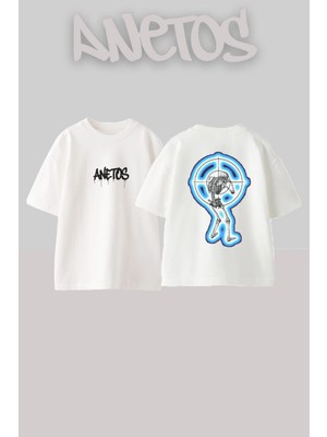 Anetos Nısan Tasarım Sırt Baskılı Pamuk Beyaz Oversize T-Shirt